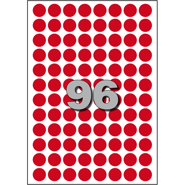 Zelfklevende papieren etiketten / map Rood Rond dia=15mm (960 stuks)