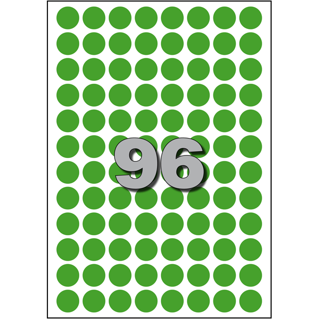 Zelfklevende papieren etiketten / map Groen Rond dia=15mm (960 stuks)