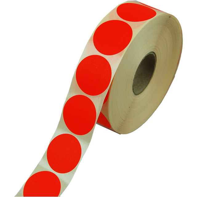 Etiket Rood Fluor Rond 35mm Sterk Afneembaar (2000st/rol)