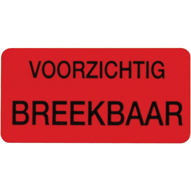 Etiket Fluoriserend Rood "Voorzichtig Breekbaar" / 40x20mm (Rol a 1000 stuks)