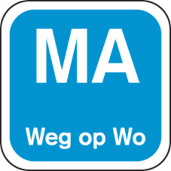 MA weg op WOE 19x19mm Blauw wash-off (1000st/rol)