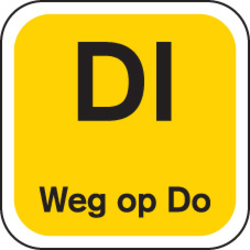 DIN weg op 19x19mm Geel wash-off (1000st/rol)