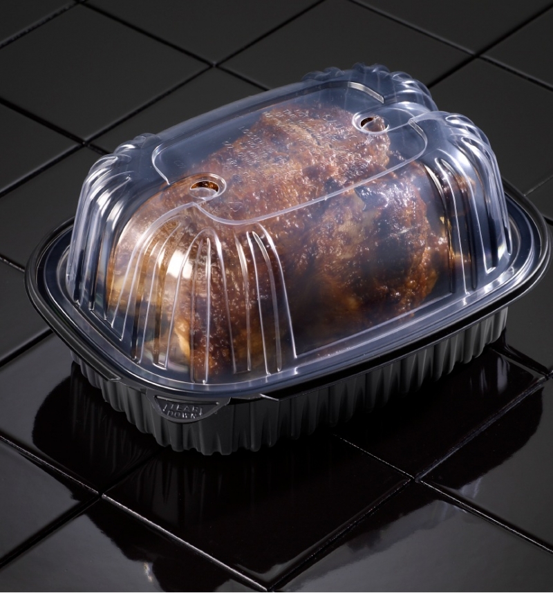 Roaster Chicken Anchor w/dome - vent. lid Antifog Clear/Black  170 pcs/cs