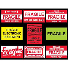 Stickers Fragile / Glass handle with care / This side Up , Live Animals  Div. kleuren