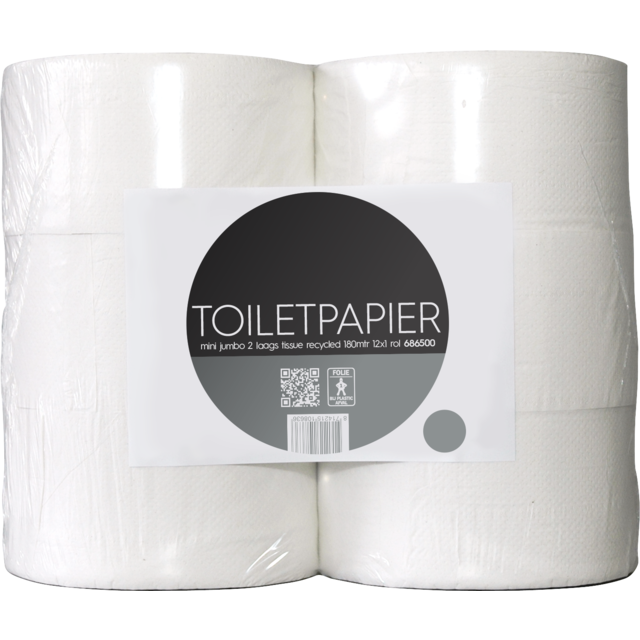 Qleaniq toiletpapier mini jumbo 2-laags (12rollen/pak) tbv dispenser #509277