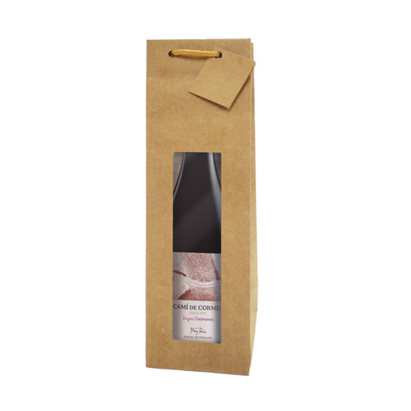 Wijnflestas met venster 9,2+8,8x38cm Natural Kraft (per stuk)