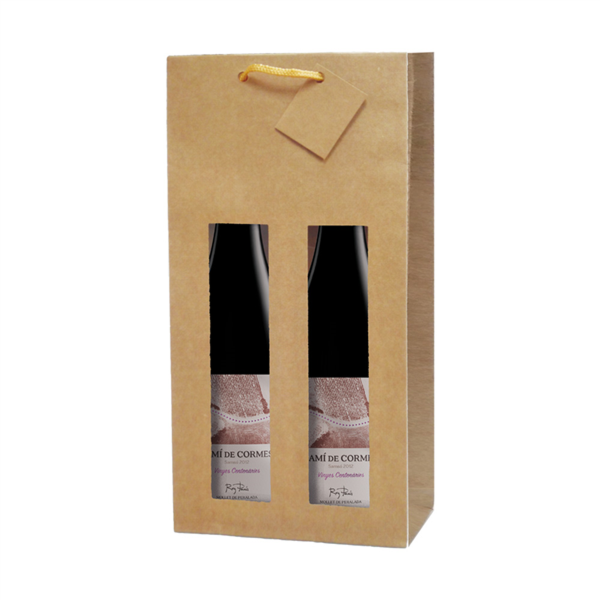 2-fles wijntas met venster 18+8,8x38cm Natural Kraft (per stuk)