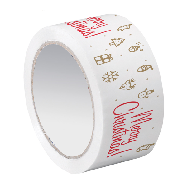 Tape PP White "Merry Christmas" 66m x 5cm (per rol)
