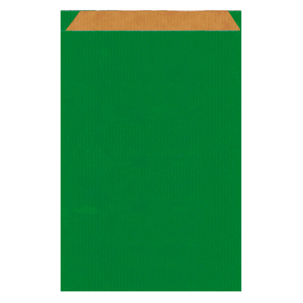 Flat Bags 26+9x38cm Green Kraft Ribbed (250st/pak)