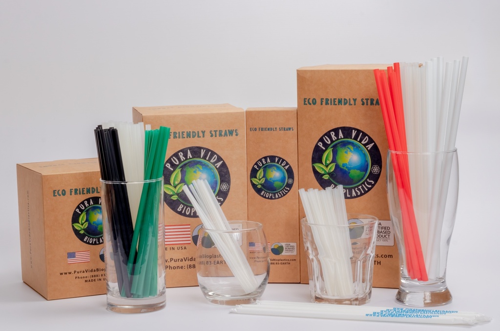 Straws PURA VIDA Bioplastic 7.75" x6MM BLACK Unwrapped  300straws/pack