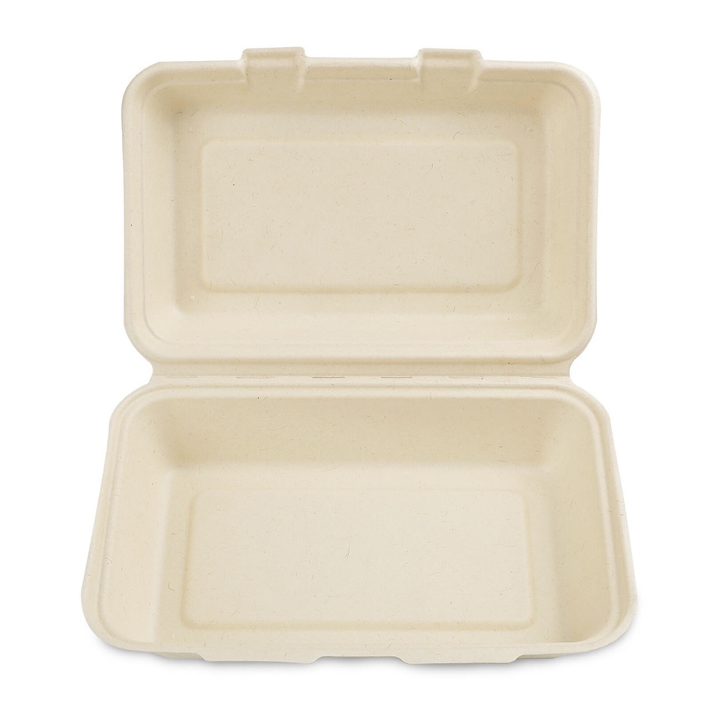 Bagasse (PFAS Free) Hoagie Clamshells 9x6x3" (1-vaks) 200st/doos