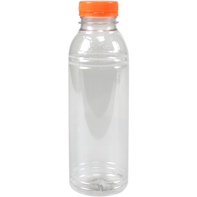 PET fles Rond/Transparant 500ml incl. oranje dop (doos a 108 stuks)