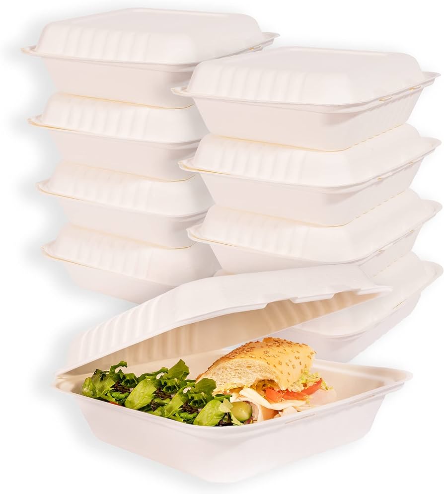 Hinged tray 9X9x3" molded fibre Bagasse 1-comp Huhtamaki  (200pcs/case)