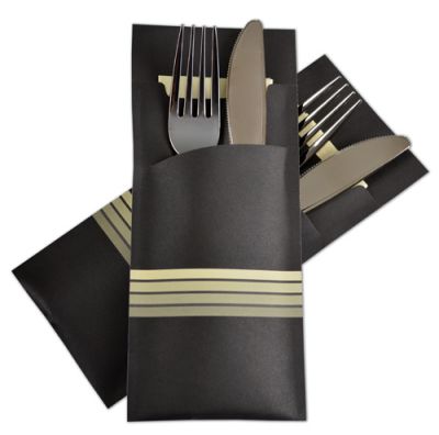 POCHETTO CUTLERY SLEEVE >Stripe Champagne< 200x85mm with 33x33cm,2-ply Champagne napkin 520 pcs/cs