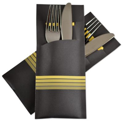 POCHETTO CUTLERY SLEEVE >Stripe Yellow< 200x85mm with 33x33cm,2-ply  white napkin 520 pcs/cs