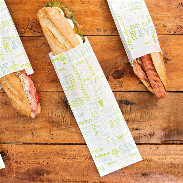 Baguette Bags Garni "Parole" 12+4x35cm White Greaseproof Parch (500st/pak)