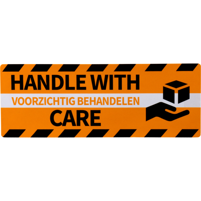 Verzend Etiket Papier Rechthoek Oranje "Handle with Care" 46x125mm (per rol)