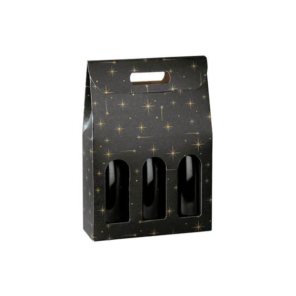 Wijnflesdoos 3-fles "Constellation" 27x9x38,5cm Zwart (per stuk)
