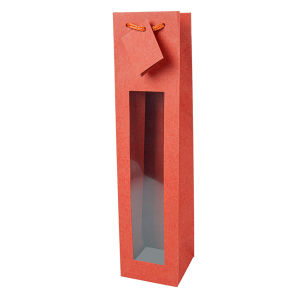 Wine Bags with Window 9,2+8,8x38cm Red Kraft (per stuk)