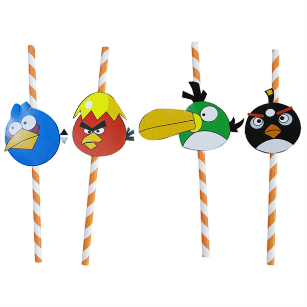 Paper straws "Birds" 0,60 x 24 cm Assorted (100st/pak)