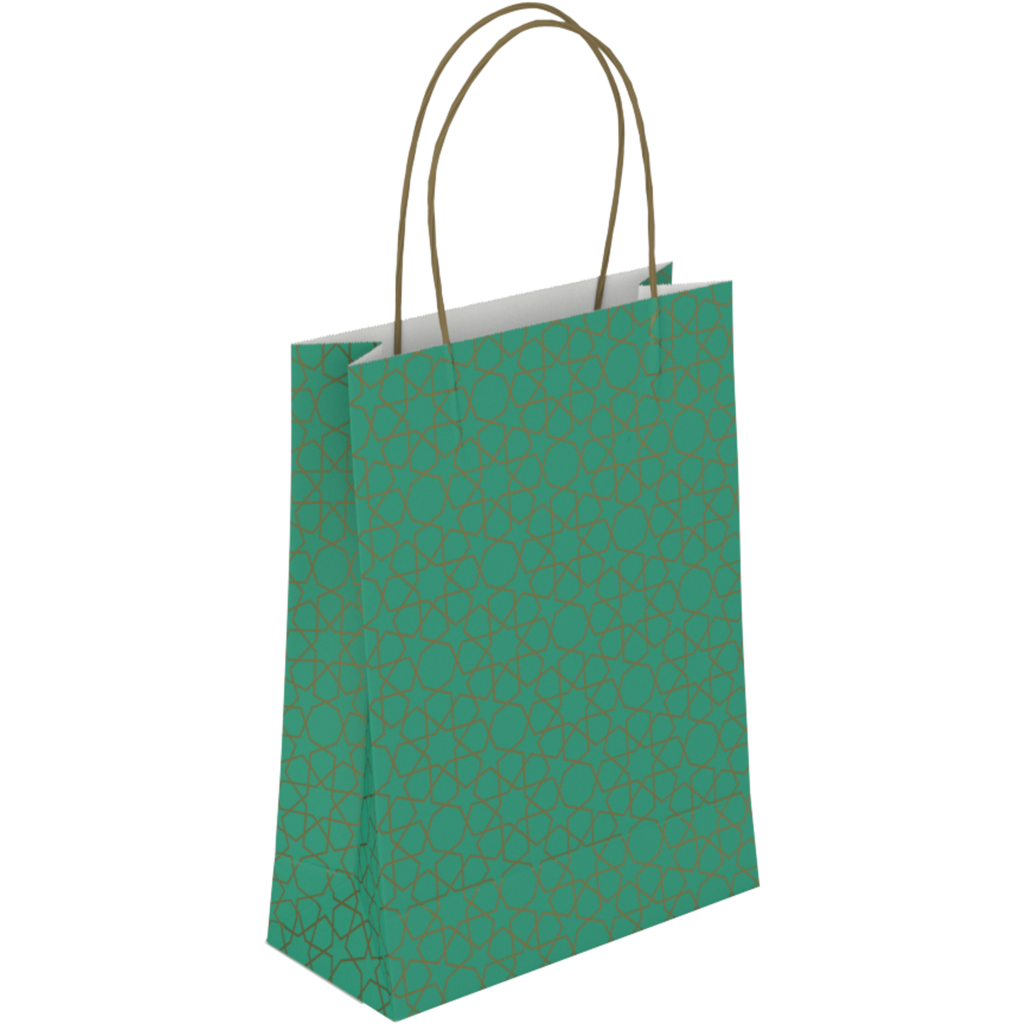 Draagtas papier met gedraaid papieren koord 26x12x35cm Groen/Goud (50st/pak)