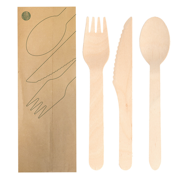 Sets Fork+Knife+Napkin "Makan" 16cm Natural Wood (100st/pak)