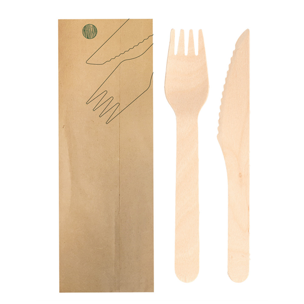 Sets Fork+Knife "Makan" 16cm Natural Wood (100st/pak)