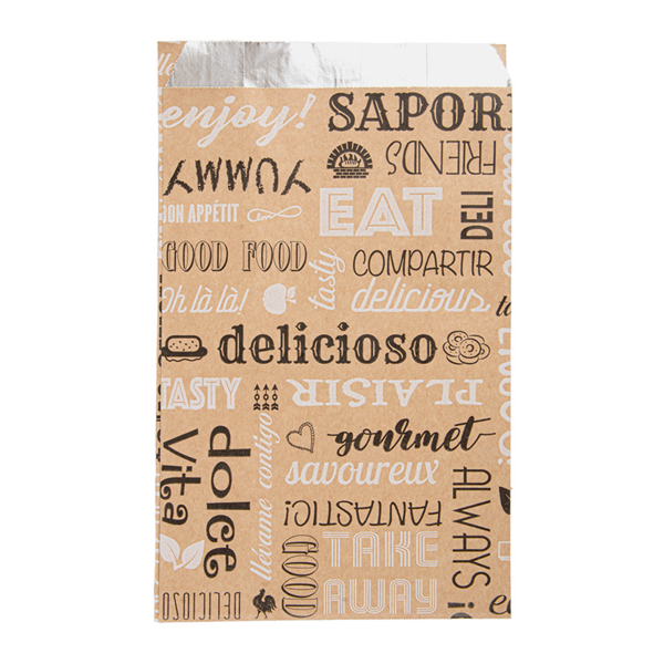 Greaseproof Bags for Burgers "Parole" 14+7x22cm Brown Kraft + Aluminium (500st/pak)