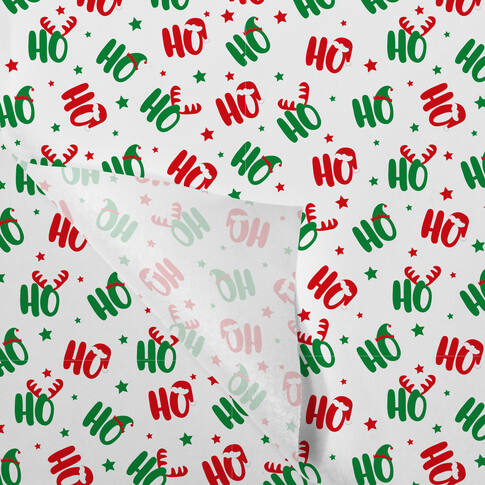 Tissue / Zijdevloe 50x70cm Rood/Groen/Wit "Ho-Ho-Ho" (100st/pak)