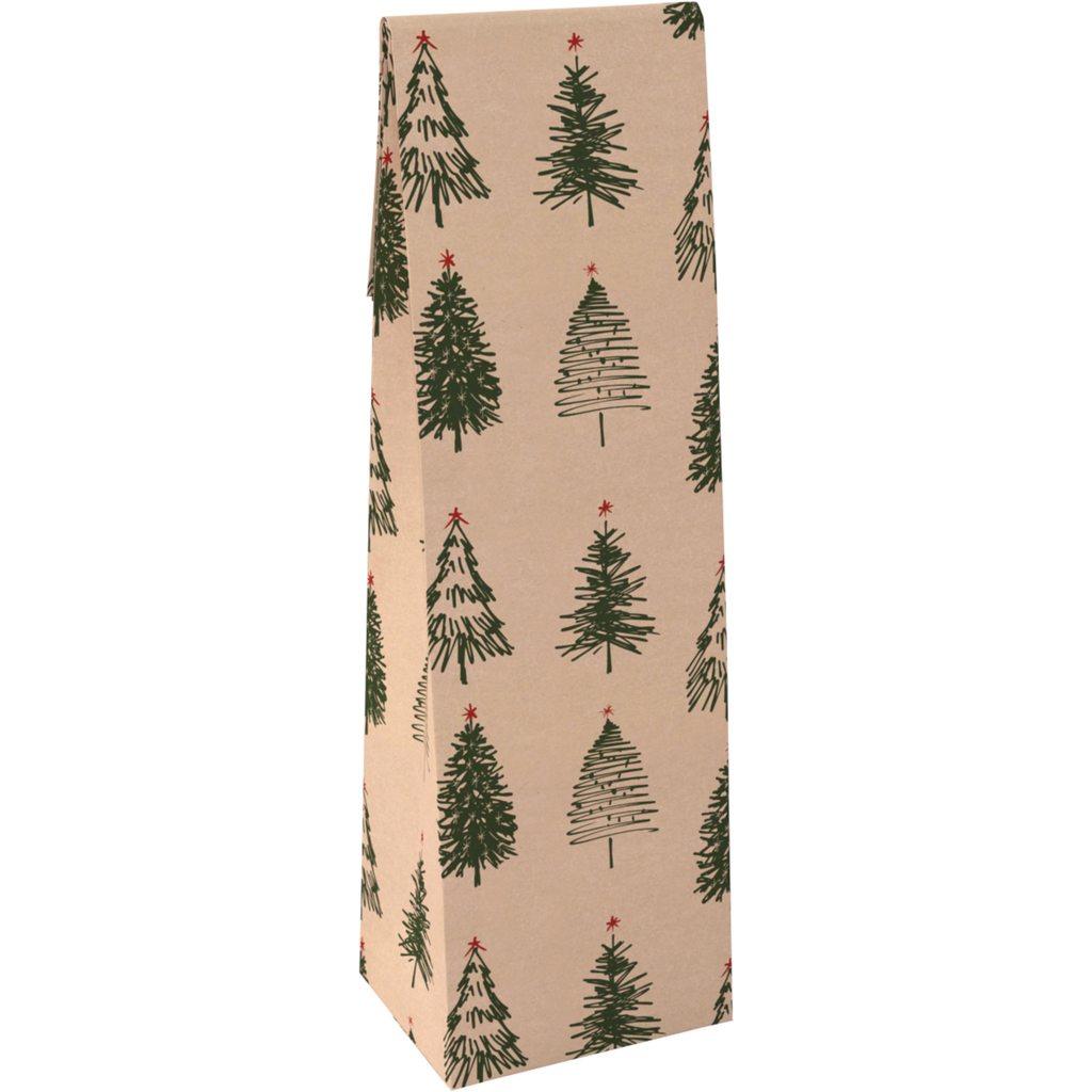 Wijnfleszak Kerstboompjes 100x80x410mm Bruin Kraft (50st/krimp)