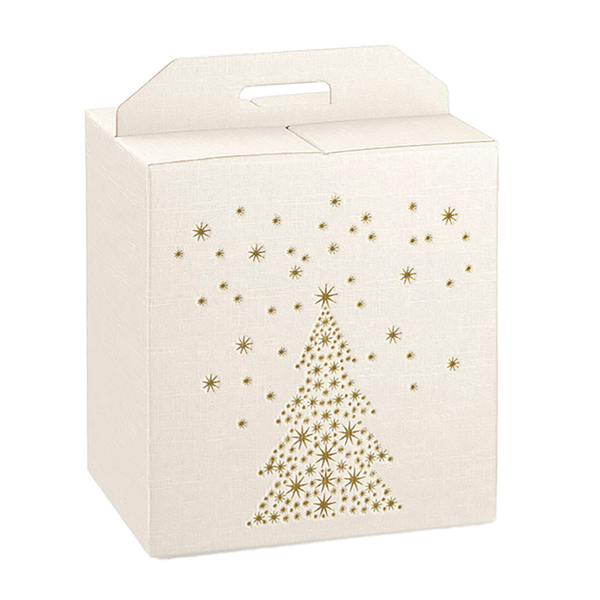 Kerstdoos "Golden Tree" 33x25x35cm White Cardboard (per stuk)