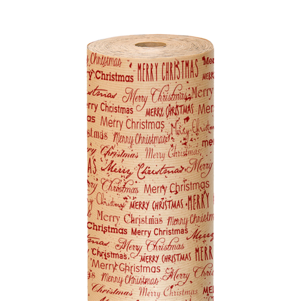Gift Paper "Merry Christmas" Burgundy Kraft Ribbed (per stuk)