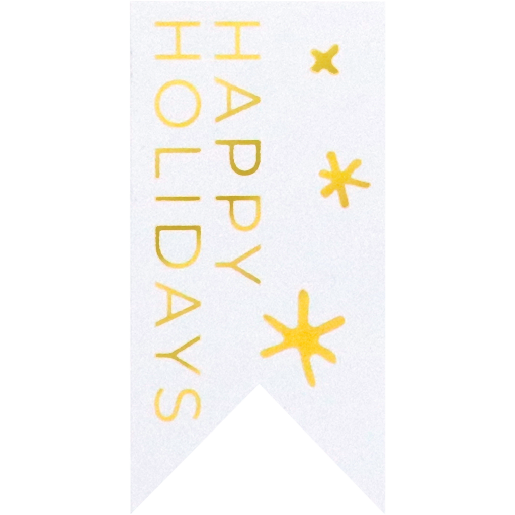 Etiket Vaandel Happy Holidays 30x60mm Goudfolie/wit (500st/rol)