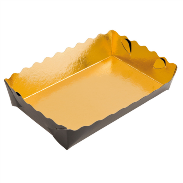 Two Sides Patisserie Containers 13x9x3,5cm Gold/Black cardboard (250st/pak)