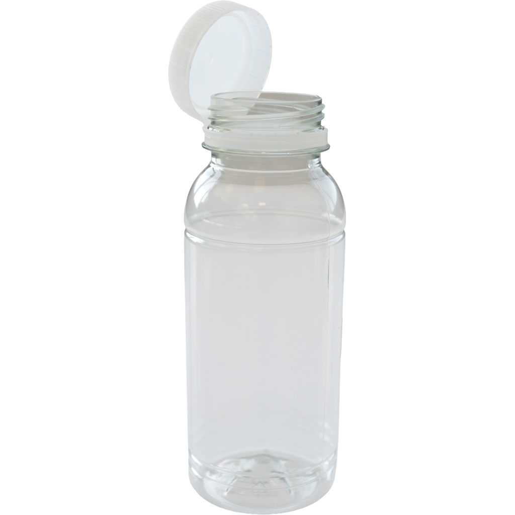 RPET fles Rond/Transparant 250ml incl. transparante dop (252st/doos)