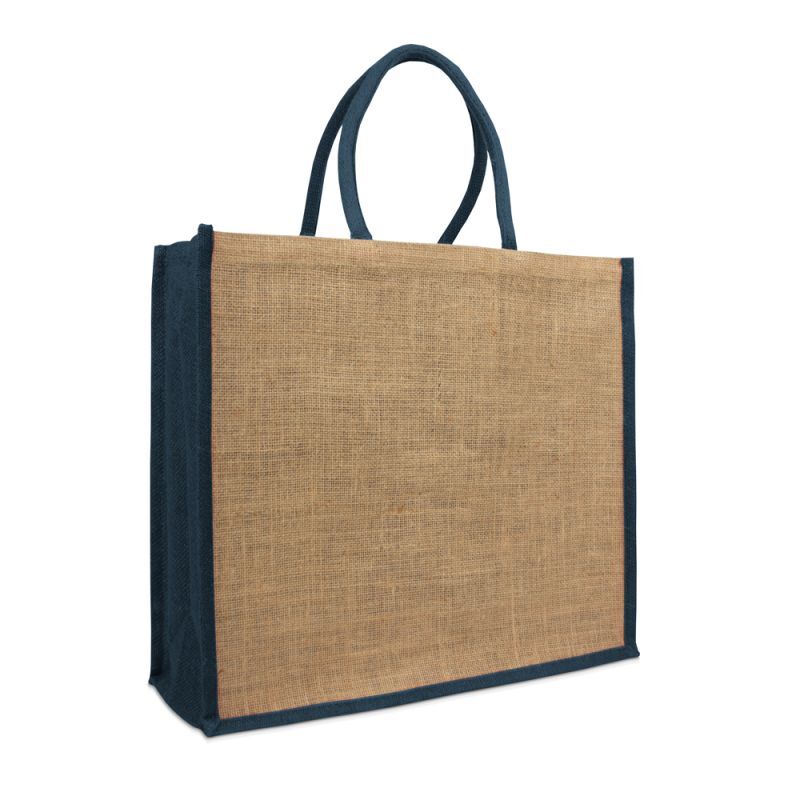 Jute Shopper met blauwe zijkant FFP 45+17x40cm (per stuk)
