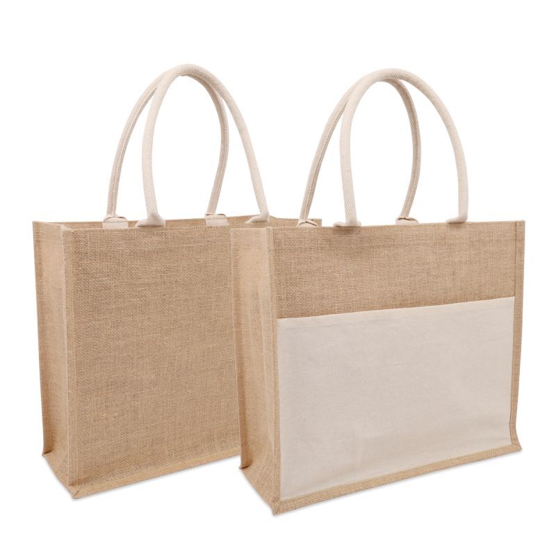 Jute Shopper met insteek voorvak Naturel FFP 40+15x35cm (per stuk)