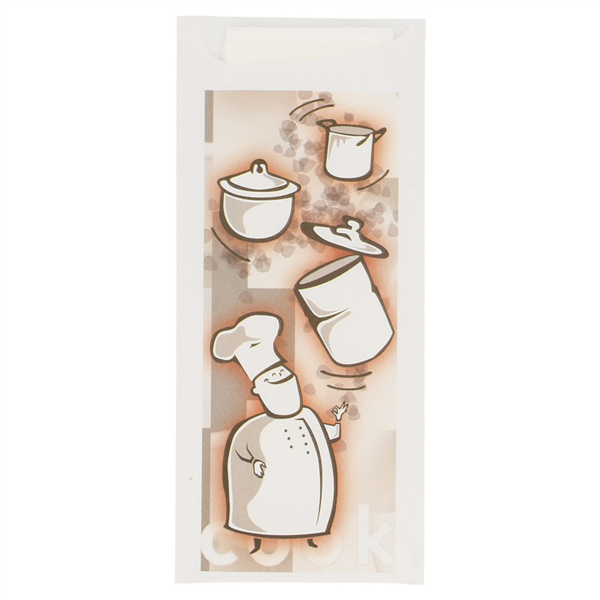 Sacchetto + napkin "Bon Appetit" 8,5x19,5cm White Airlaid (50st/pak)