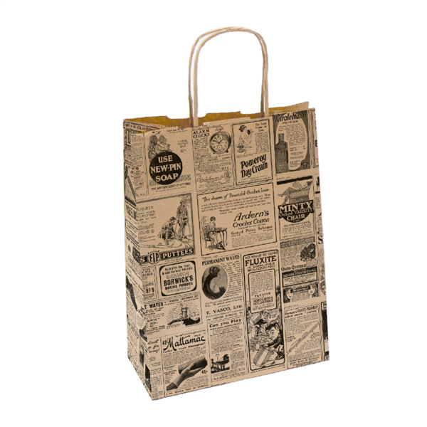 SOS Bag / Papieren draagtas SOS m/ handvat "TIMES" 26+14x32cm Brown Kraft (50pcs/pack)