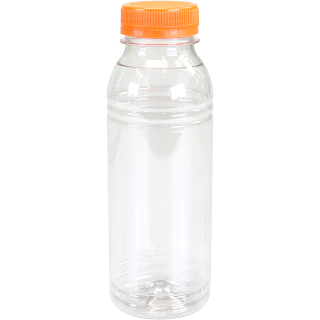 PET fles Rond/Transparant 330ml incl. oranje dop (45st/doos)