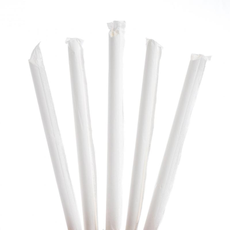 Paper straw 7.75" Large White Wrapped (200st/pk)