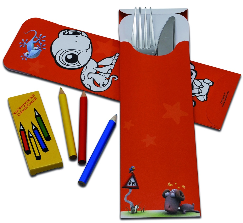 NAPTIDI CUTLERY SLEEVE - CHILDREN (NEUTRAL) >Kid Surprise Kit < 200x85mm with 33x33cm, 2-ply white napkin 100pcs/cs
