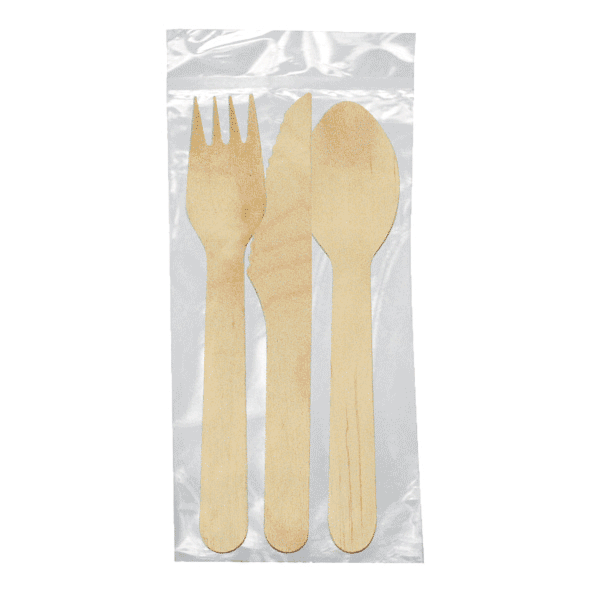 Cutlery Bestek set - fork - knife - spoon 15cm wood 100/pk