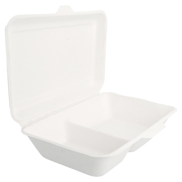 Hinged tray 9x6x3" Bionic/ Bagasse 2-vaks white cellulose (50st/pak)