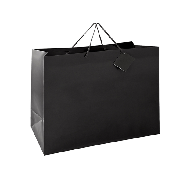 Shopping bag Paper, Cord Handle, 40+15x32cm BLACK Kraft 10/pk