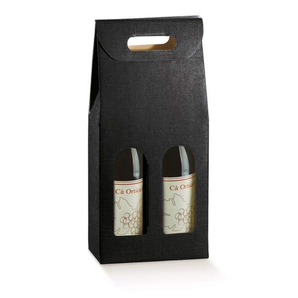 2-fles wijndoos 18x9x34cm Zwart (per stuk)