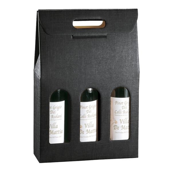 3-fles wijndoos 27x9x38,5cm Zwart (per stuk)