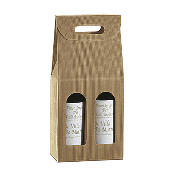 2-fles wijndoos met venster 18x9x34cm Natural Kraft Cardboard (per stuk)