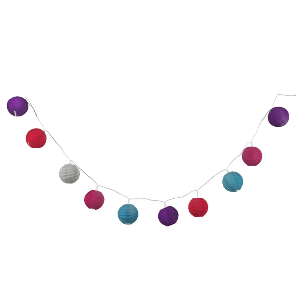 Snoer met 10 papieren lampionnen 7,5cm(assorted colours)