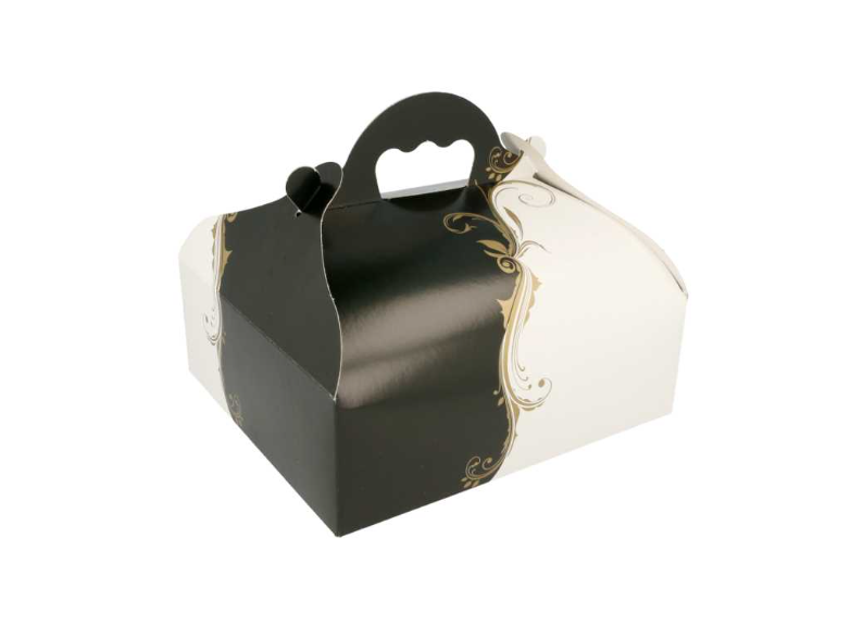 Patisserie doos / Bakery Box met handgreep. (Zwart/Wit) 20x18x7cm (50st/pak)